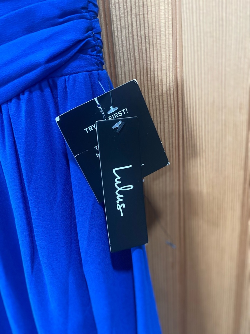 NWT Lulu's Cobalt Blue V-Neck Pleated Maxi Dress Gown Prom Wedding Eveningwear - Picture 3 of 6